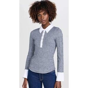 Cinq à Sept Jaden Top Nightfall White Ribbed Knit Collared Womens Sz XL